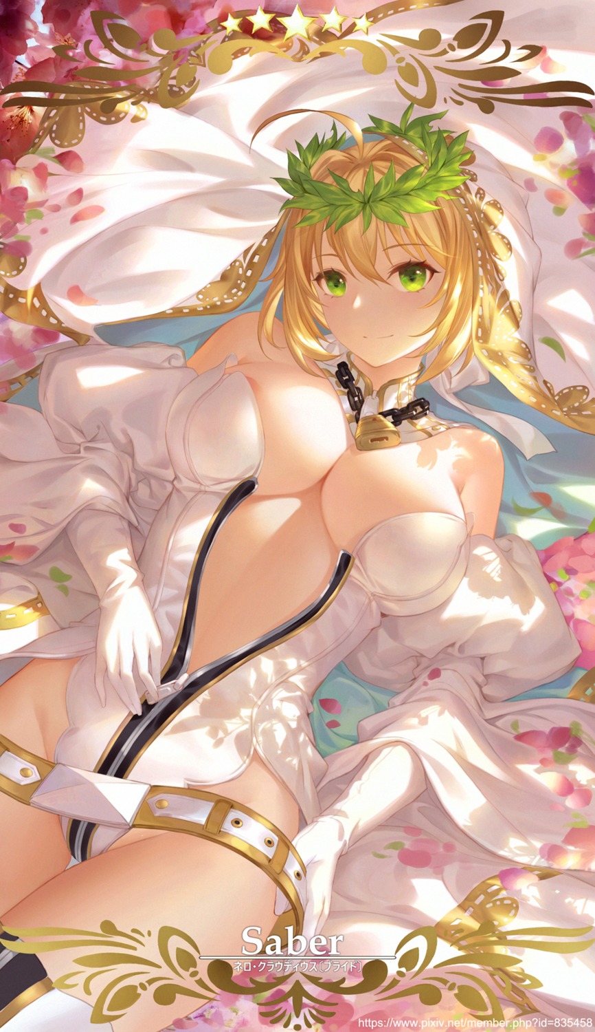 areola fate/grand_order leotard no_bra open_shirt saber_bride saber_extra thighhighs undressing yijian_ma