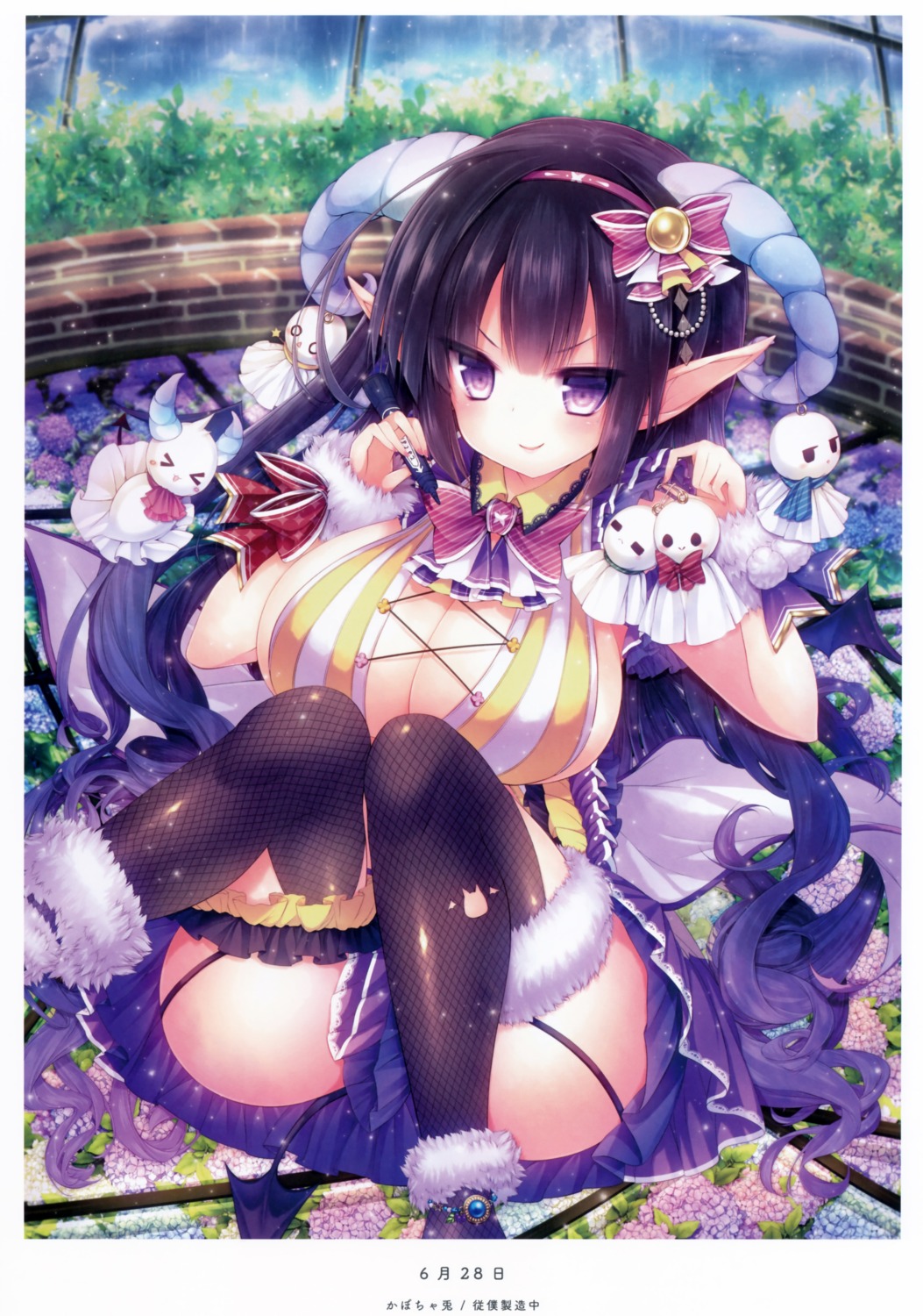 cleavage fishnets horns kabocha_usagi pointy_ears scanning_resolution stockings tail thighhighs