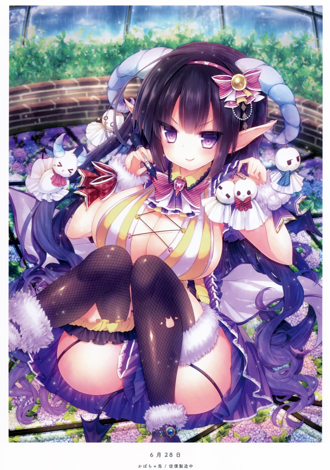 devil fishnets garter horns kabocha_usagi pointy_ears scanning_resolution skirt_lift stockings tail thighhighs wings