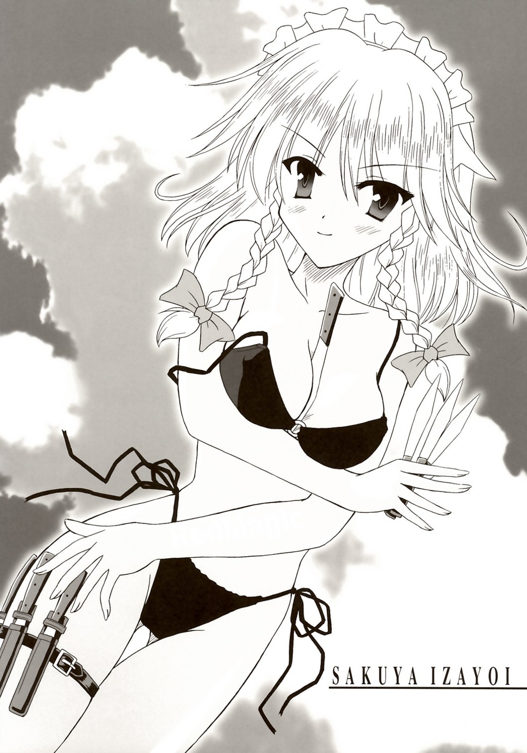 bra cleavage izayoi_sakuya monochrome pantsu tagme touhou