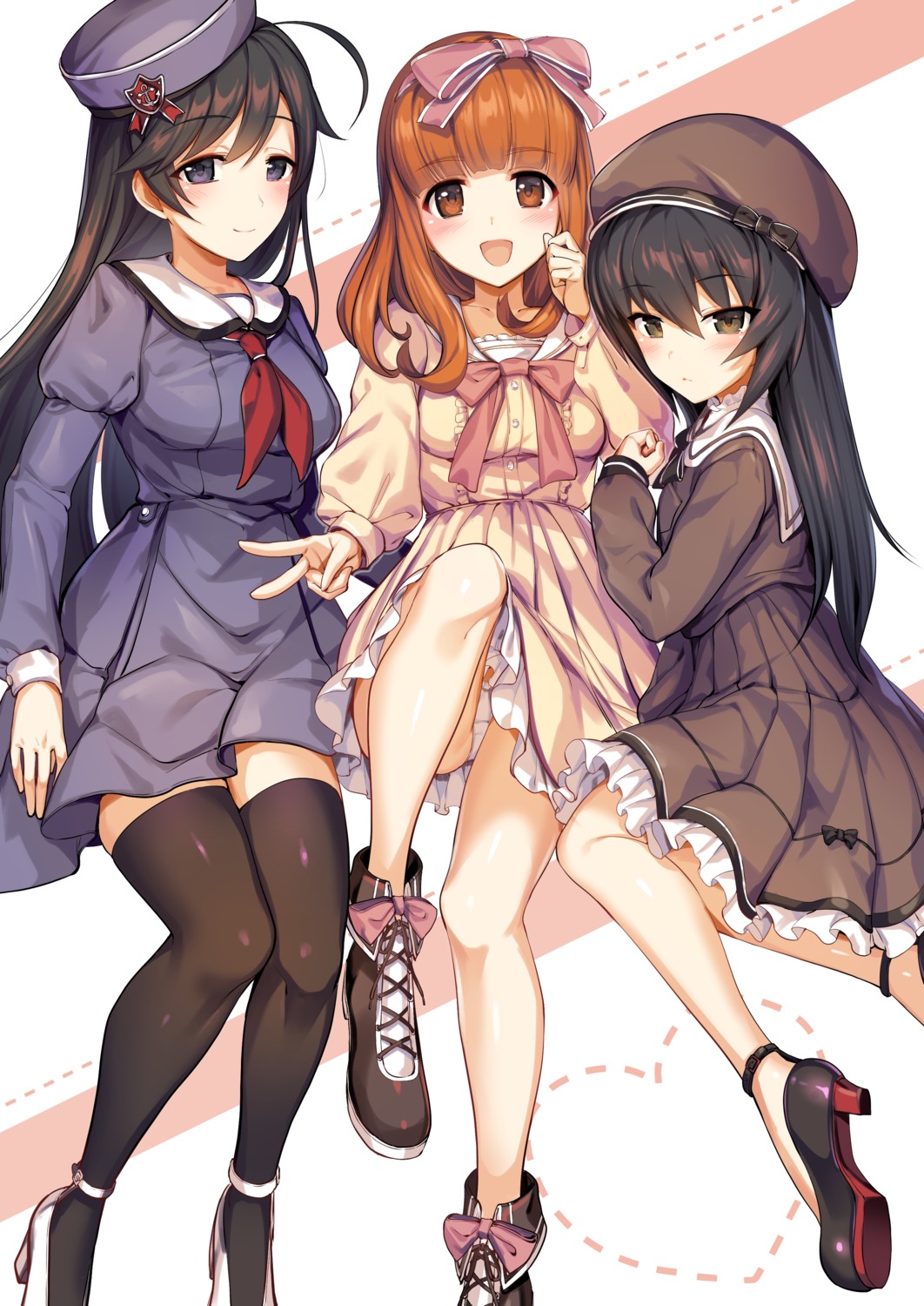 dress girls_und_panzer heels icomochi isuzu_hana pantsu reizei_mako seifuku skirt_lift takebe_saori thighhighs