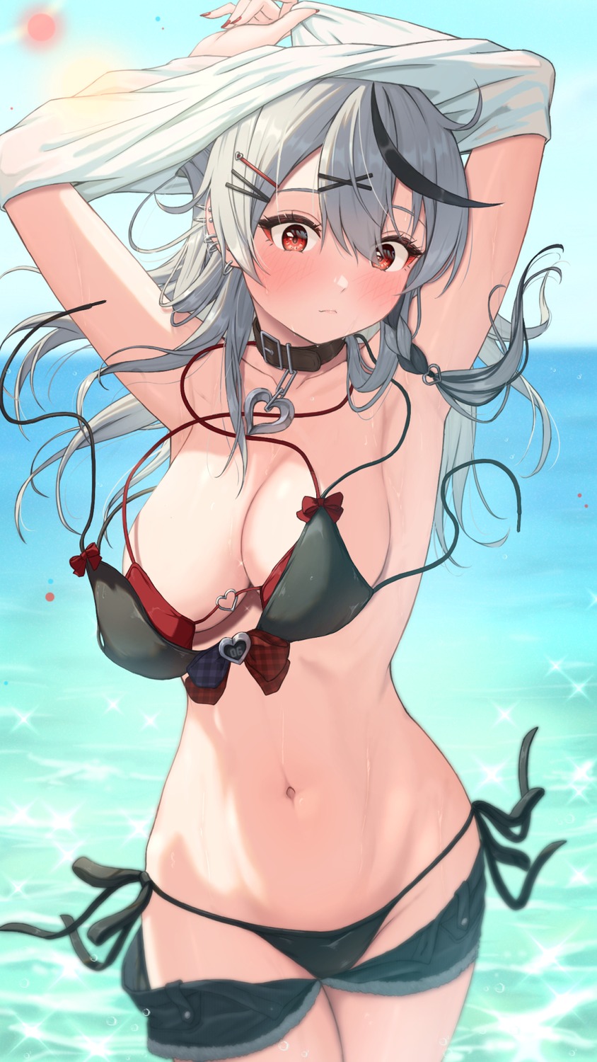 bikini bowsan hololive sakamata_chloe shirt_lift swimsuits undressing wardrobe_malfunction