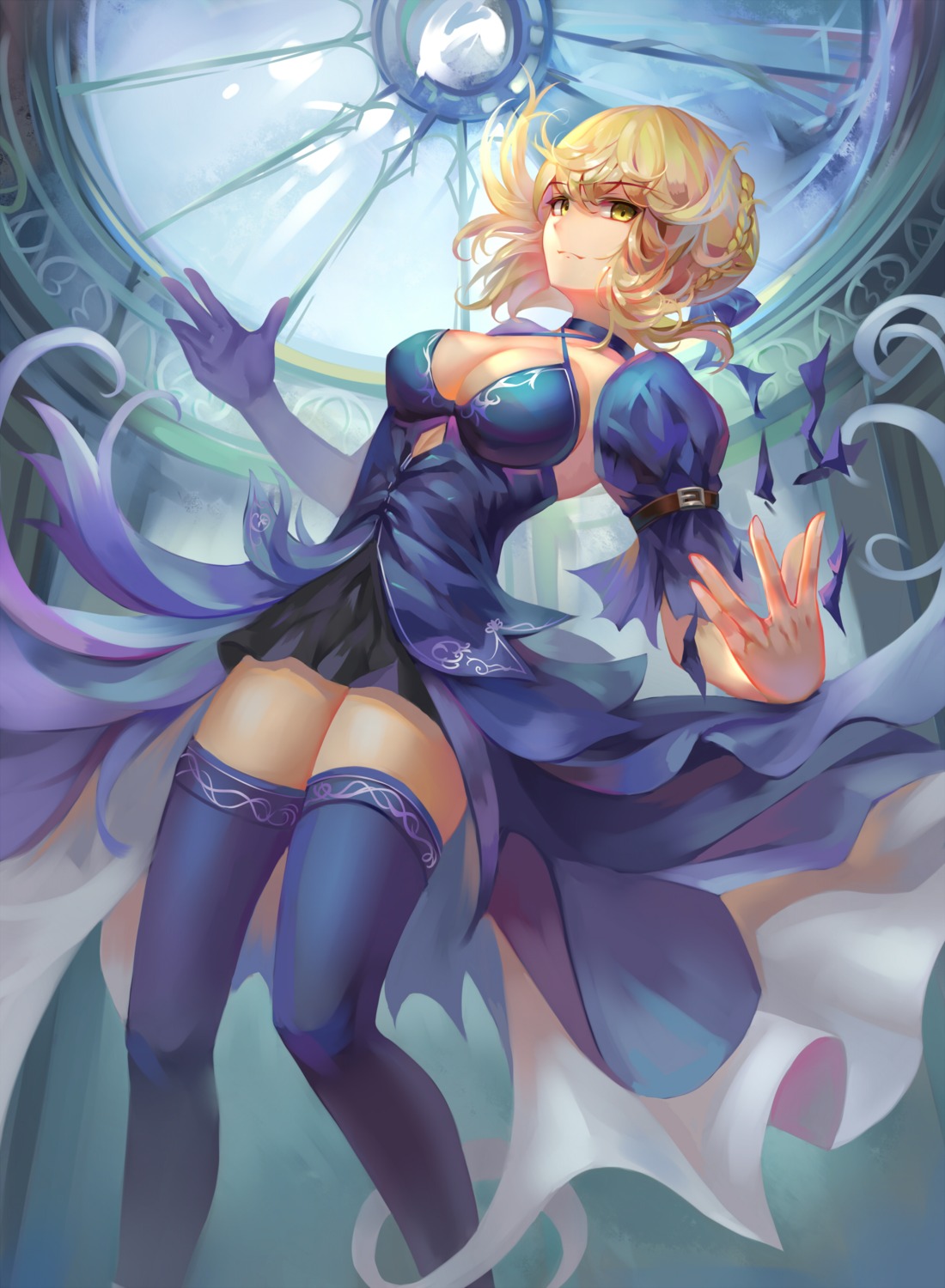 aaeru cleavage fate/stay_night saber thighhighs