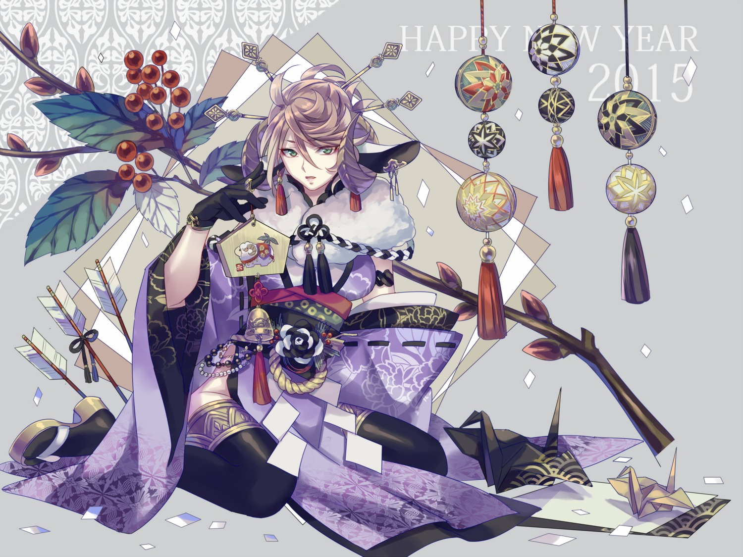 animal_ears heels horns japanese_clothes nopan thighhighs zoff_(daria)