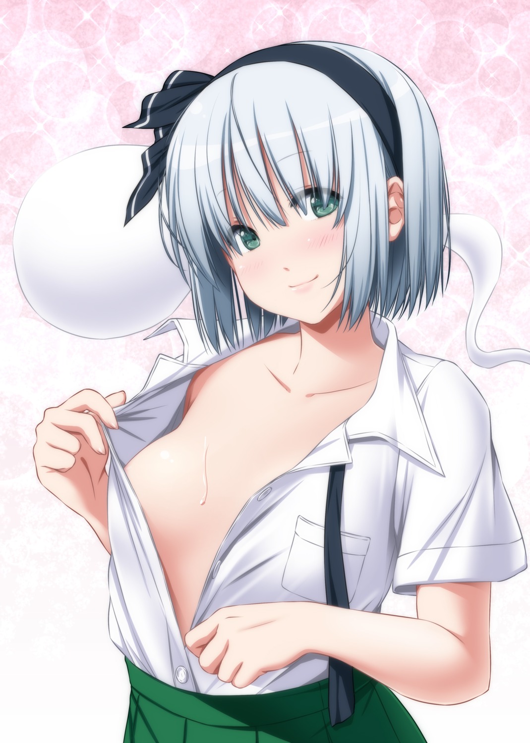 konpaku_youmu myon no_bra nori_tamago open_shirt touhou undressing