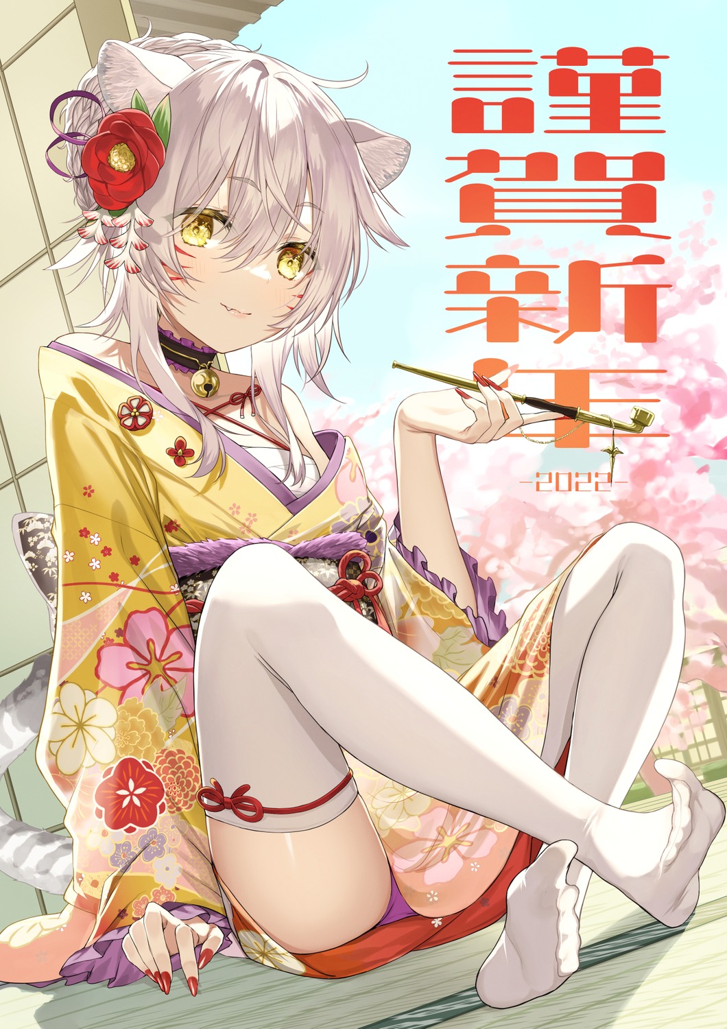 animal_ears feet kimono nekomimi open_shirt pantsu sarashi skirt_lift tail takumi11 thighhighs