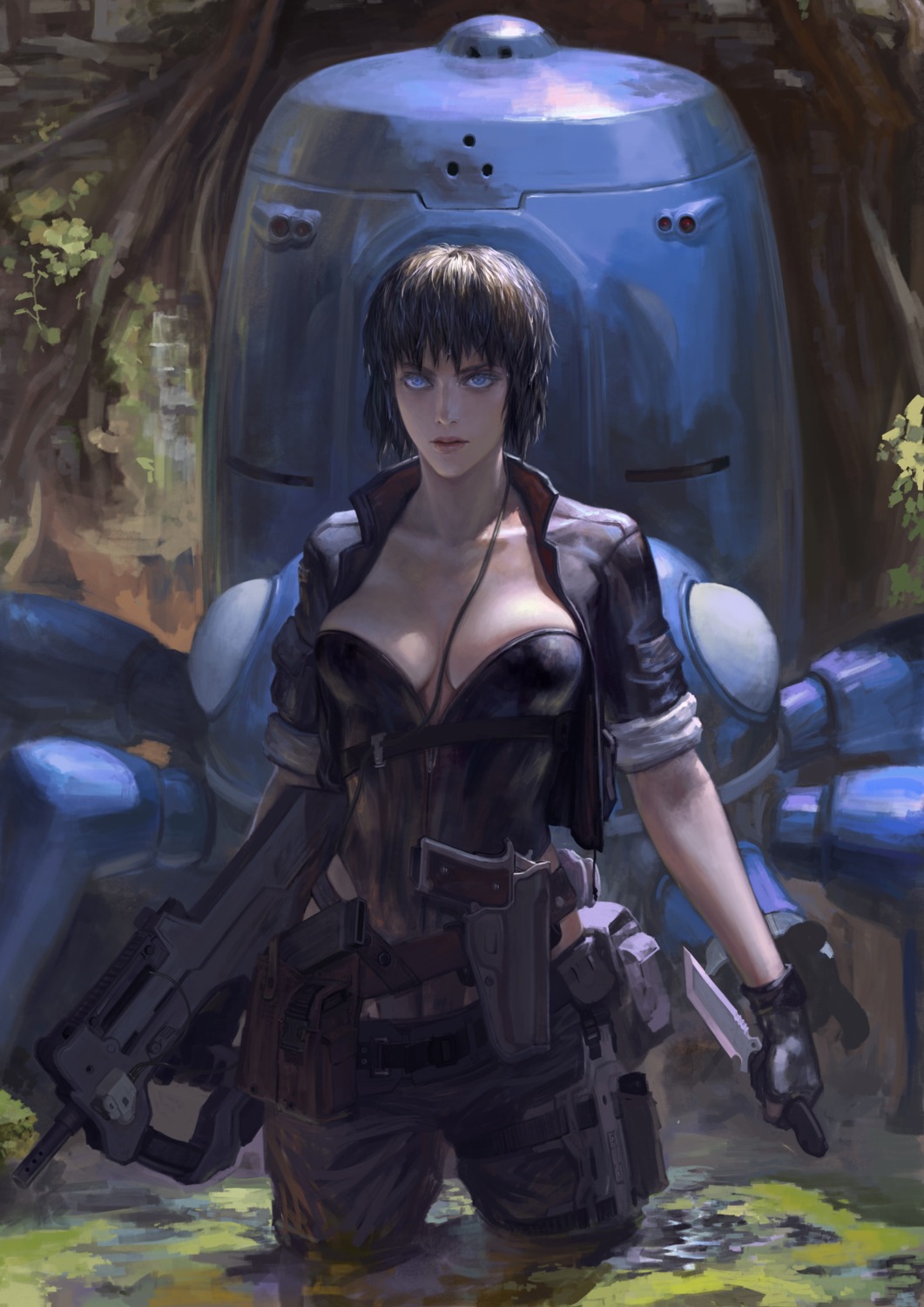 cleavage ghost_in_the_shell ghost_in_the_shell:_stand_alone_complex gun kusanagi_motoko tachikoma xiaji