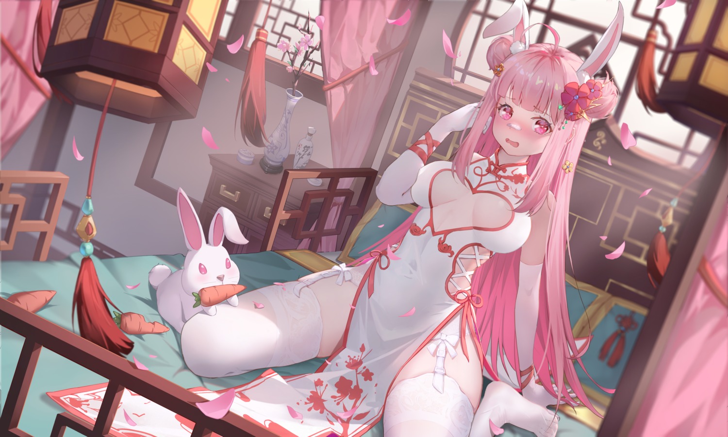 animal_ears bunny_ears chinadress stockings ten-u thighhighs