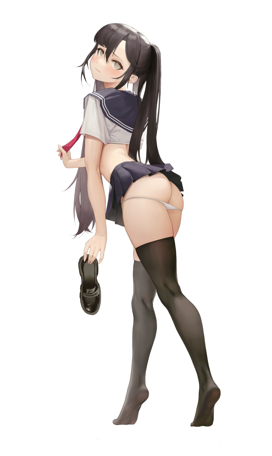 ass genshin_impact l_ract mona_megistus pantsu panty_pull seifuku skirt_lift thighhighs thong