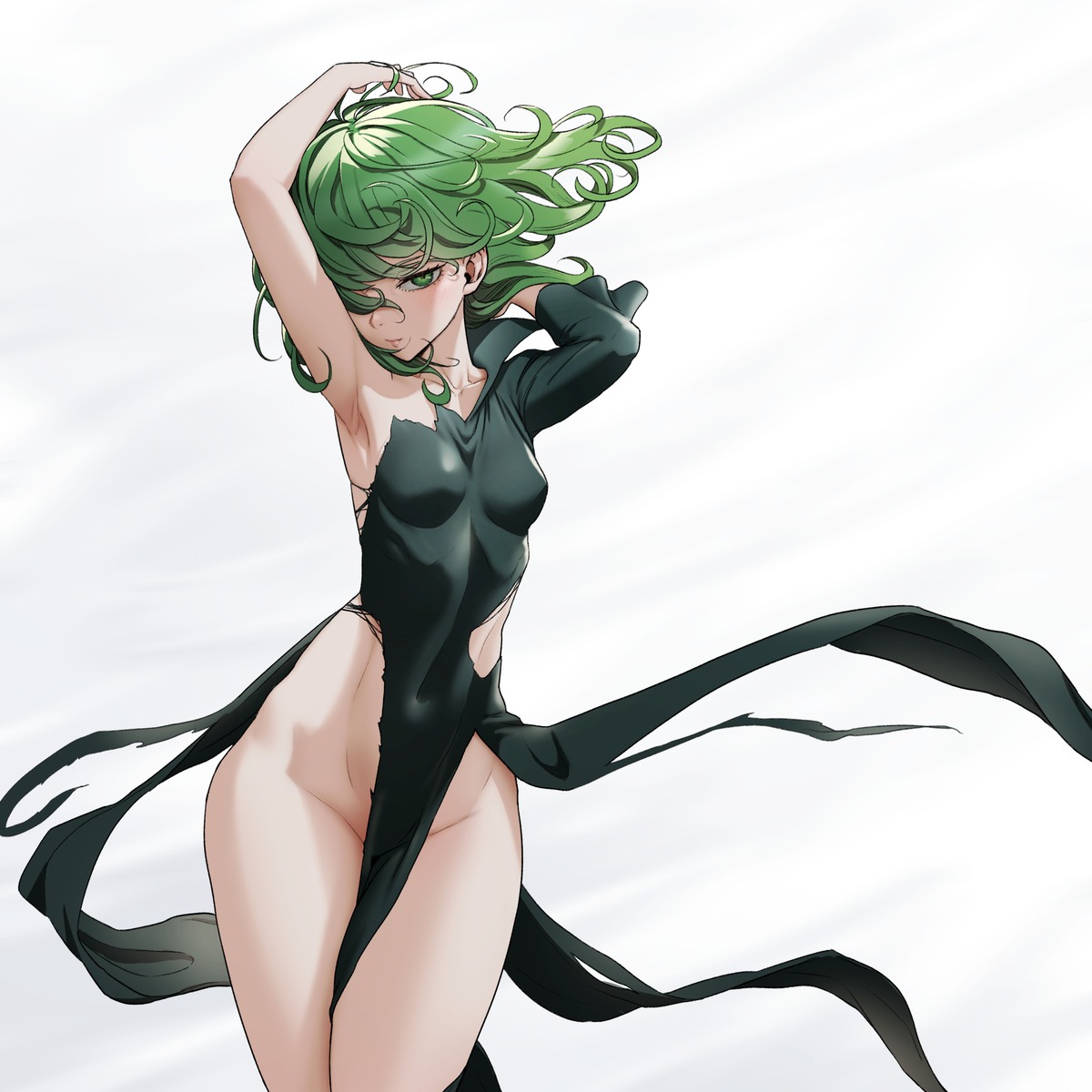 dress loped no_bra nopan one_punch_man tatsumaki_(one_punch_man) torn_clothes