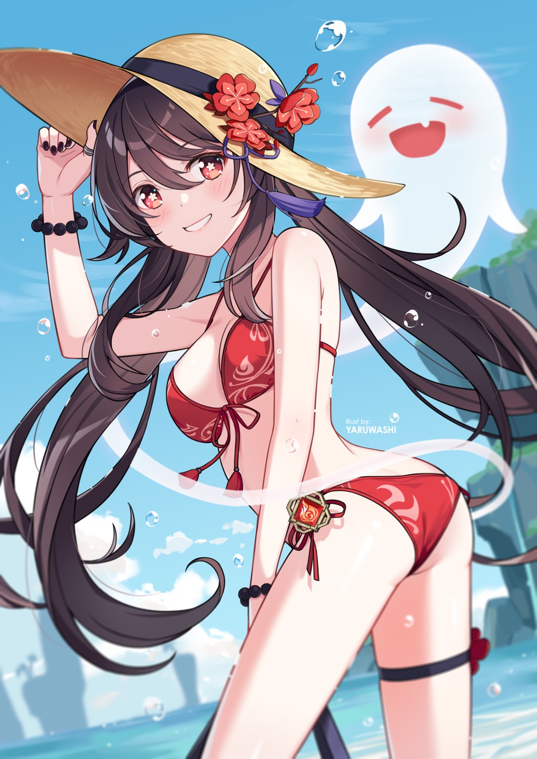 ass bikini garter genshin_impact hu_tao swimsuits yaruwashi