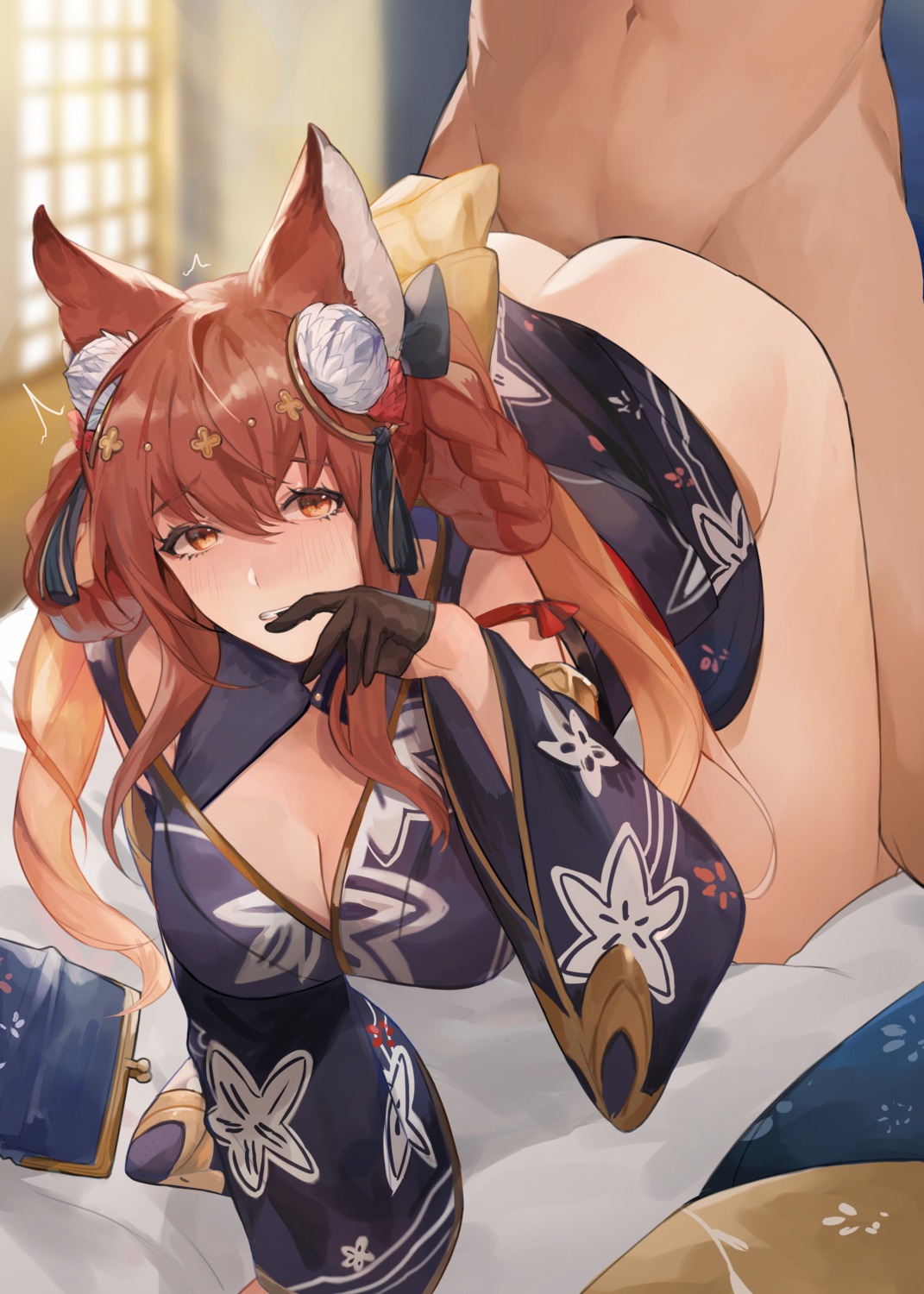 animal_ears cleavage japanese_clothes muunai nopan sex skirt_lift