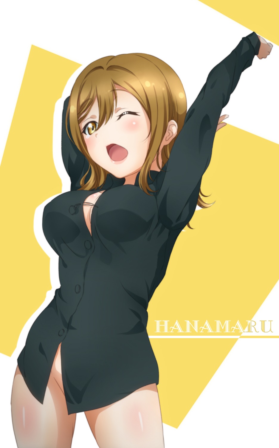 bottomless cleavage dress_shirt kunikida_hanamaru love_live!_sunshine!! no_bra open_shirt surfing_orange wardrobe_malfunction