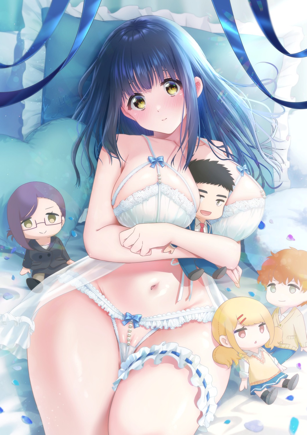 bra breast_hold chibi garter lingerie pantsu pussy see_through seifuku sweater thong torino_karaage