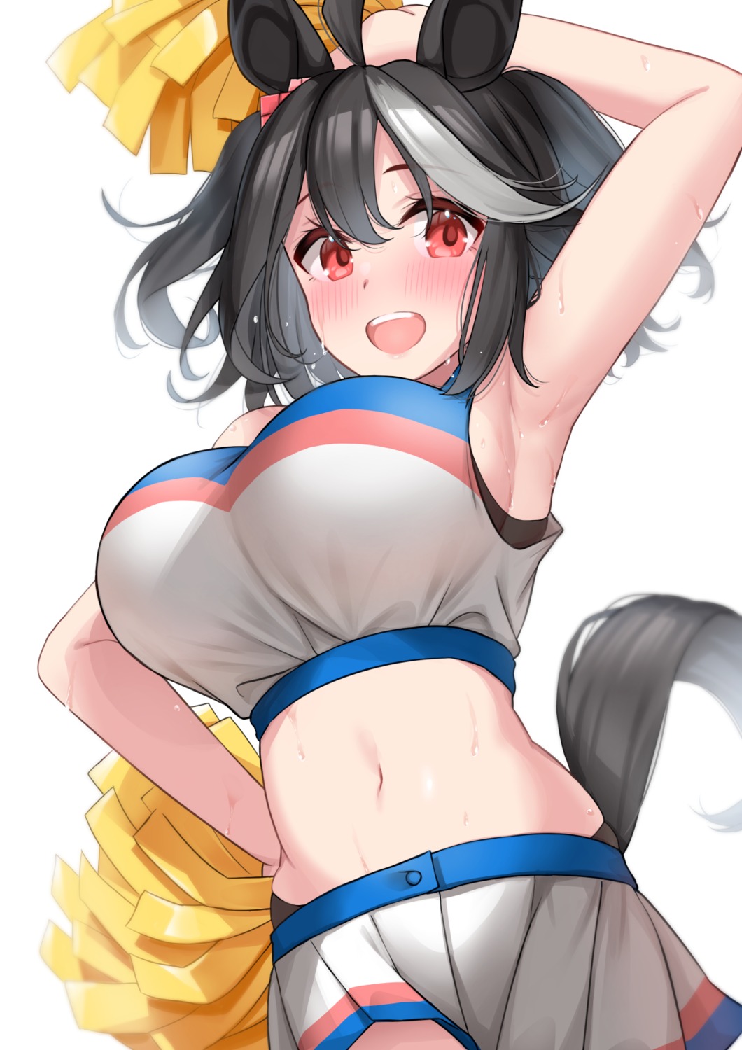 animal_ears cheerleader kibihimi kitasan_black_(umamusume) no_bra tail uma_musume_pretty_derby