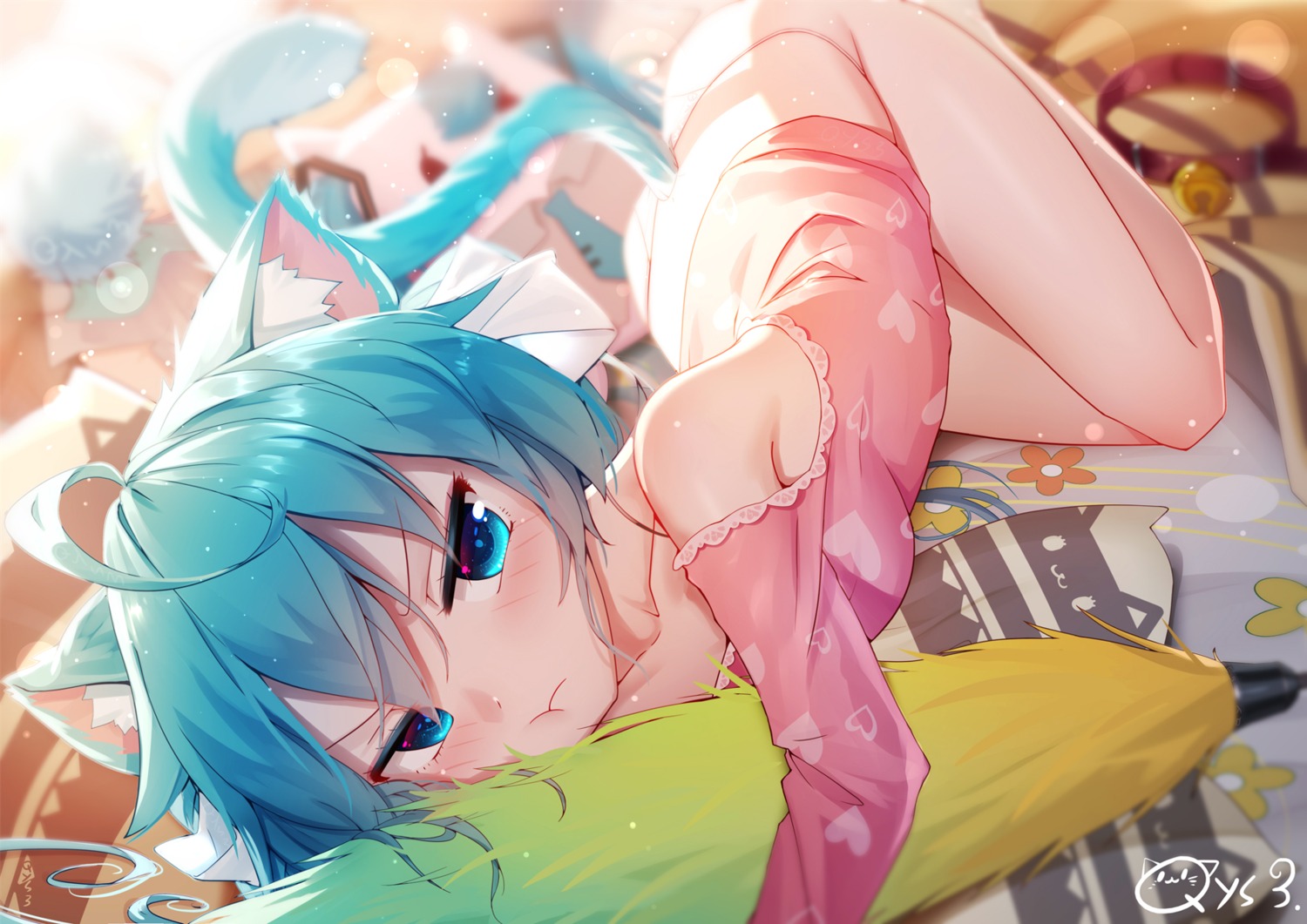 animal_ears hatsune_miku nekomimi pajama pantsu qys3 tail vocaloid