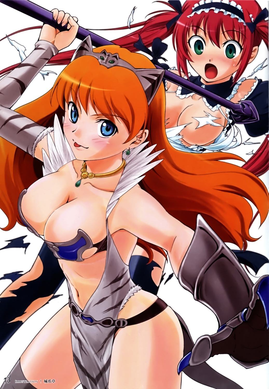 airi cleavage elina queen's_blade shirotsumekusa torn_clothes