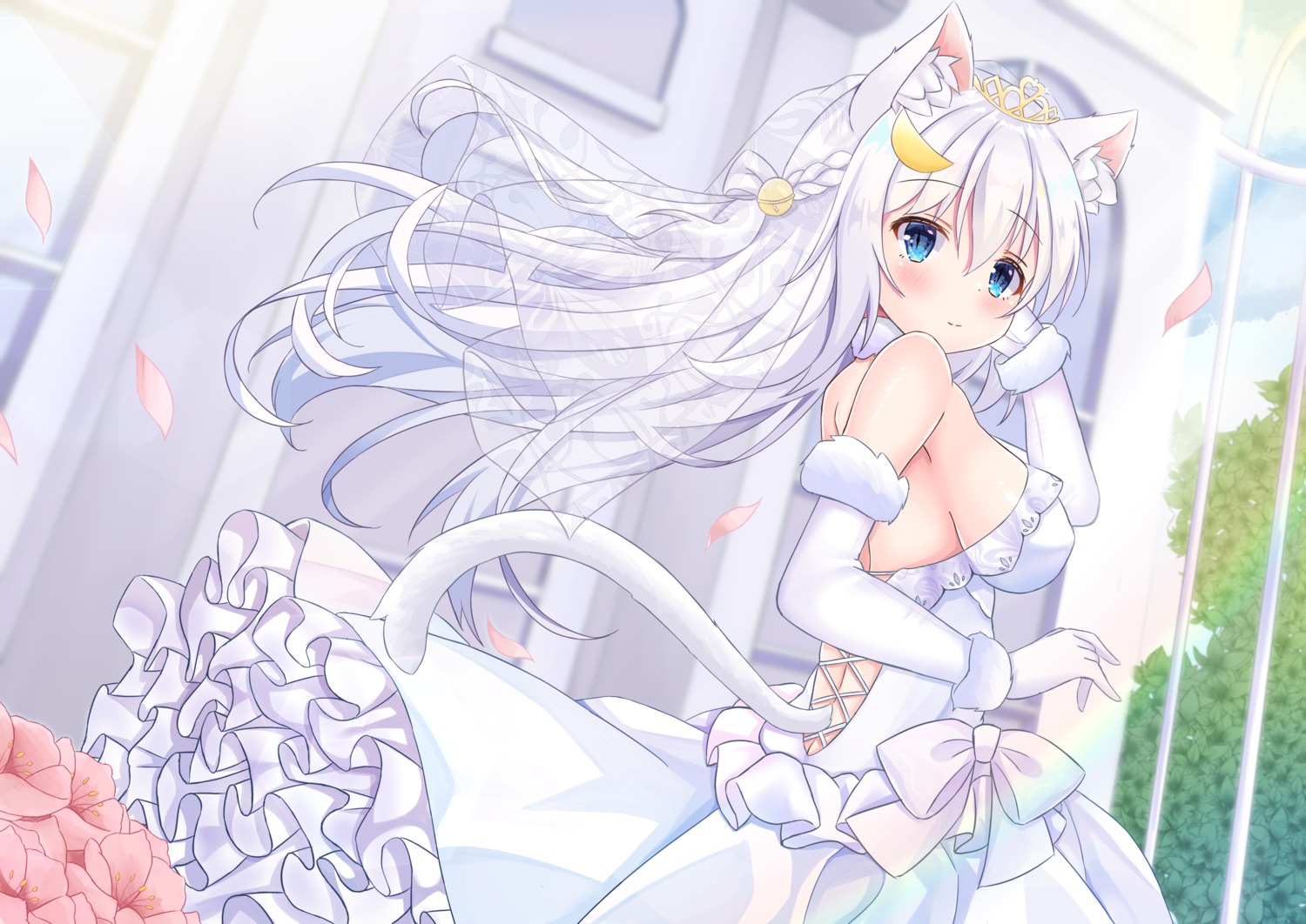 animal_ears dress kurashina_yuzuki nekomimi skirt_lift tail wedding_dress