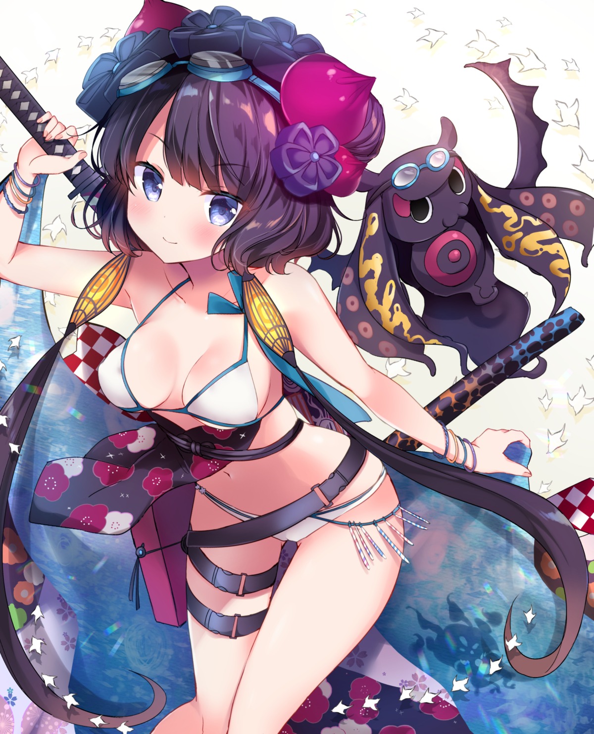bikini cameltoe fate/grand_order garter katsushika_hokusai_(fate) masayo_(gin_no_ame) swimsuits sword tentacles