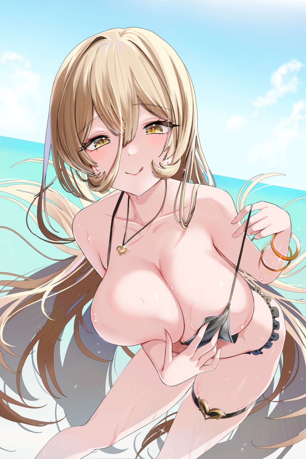 bikini breast_hold breasts garter nijisanji nui_sociere sunano_reona swimsuits undressing