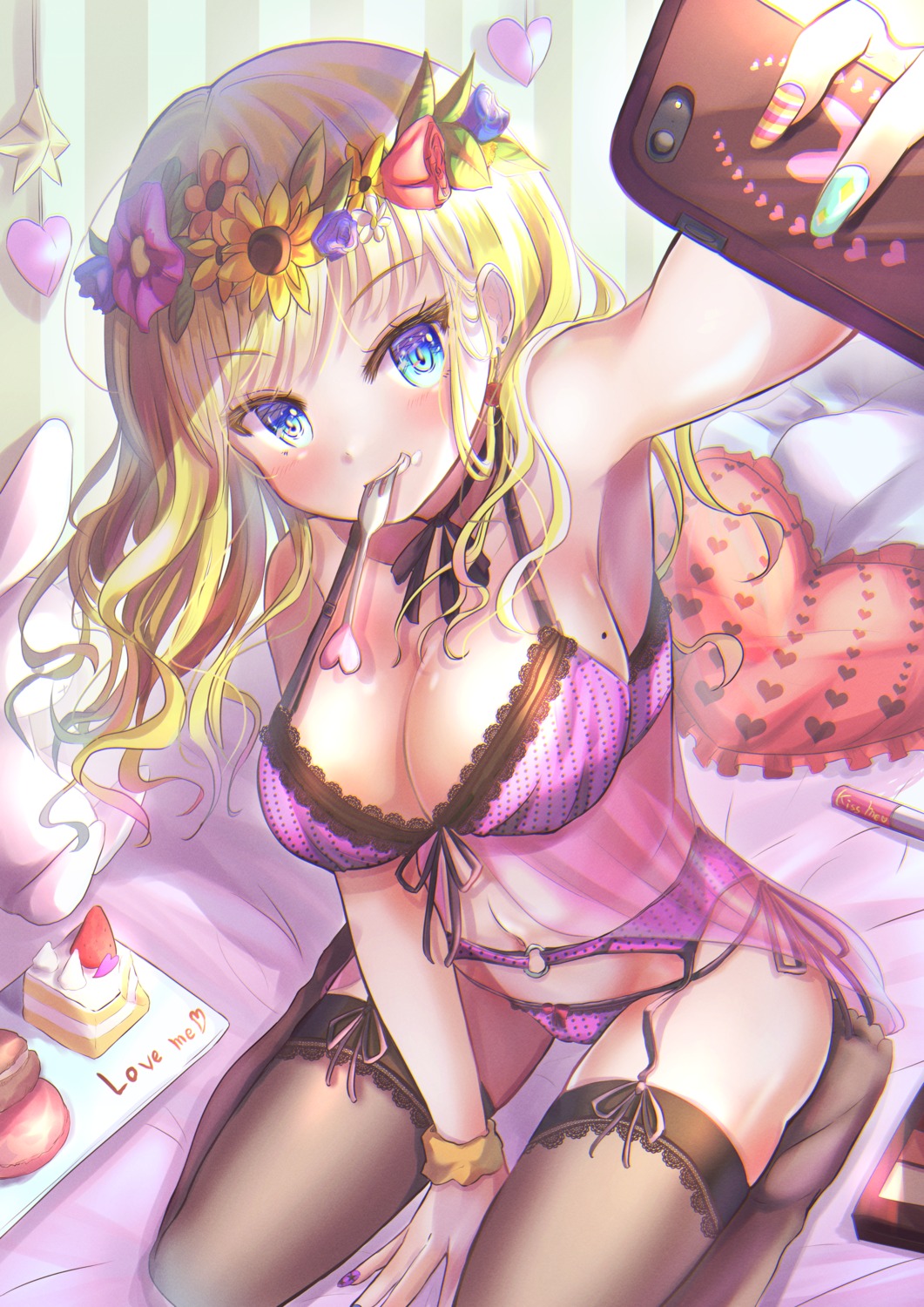 bra cleavage garter_belt lingerie pantsu see_through selfie stockings string_panties takenaka_takeshi thighhighs