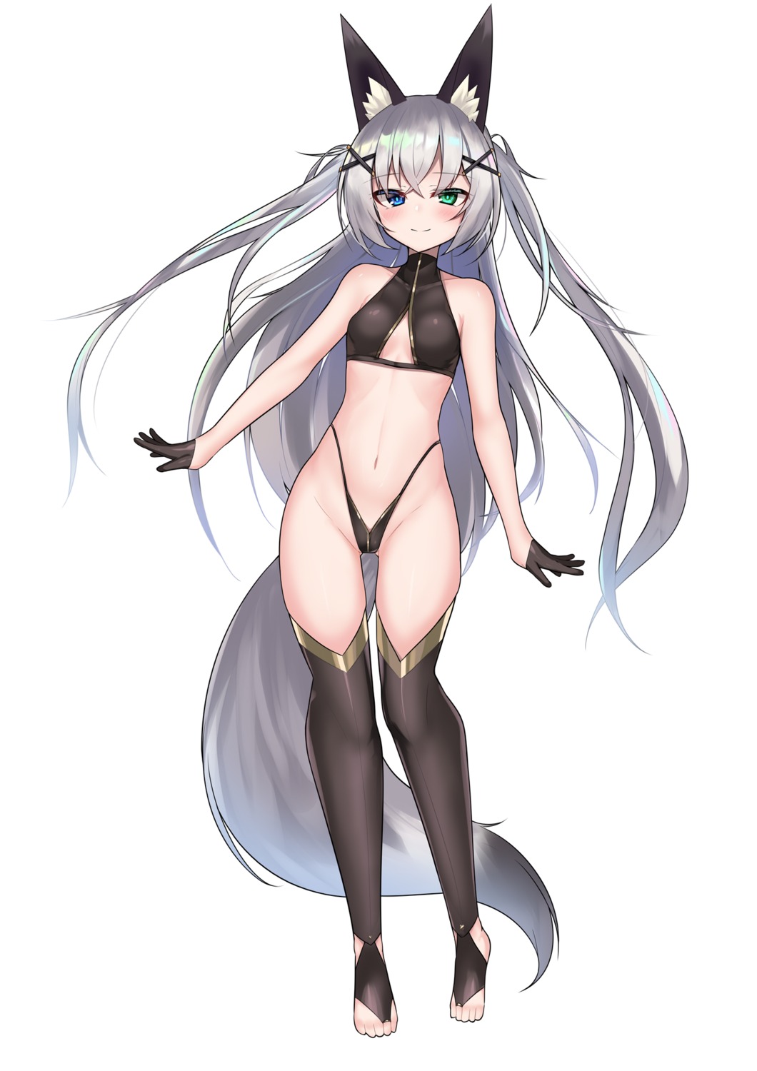 animal_ears heterochromia kitsune kutan no_bra pantsu thighhighs