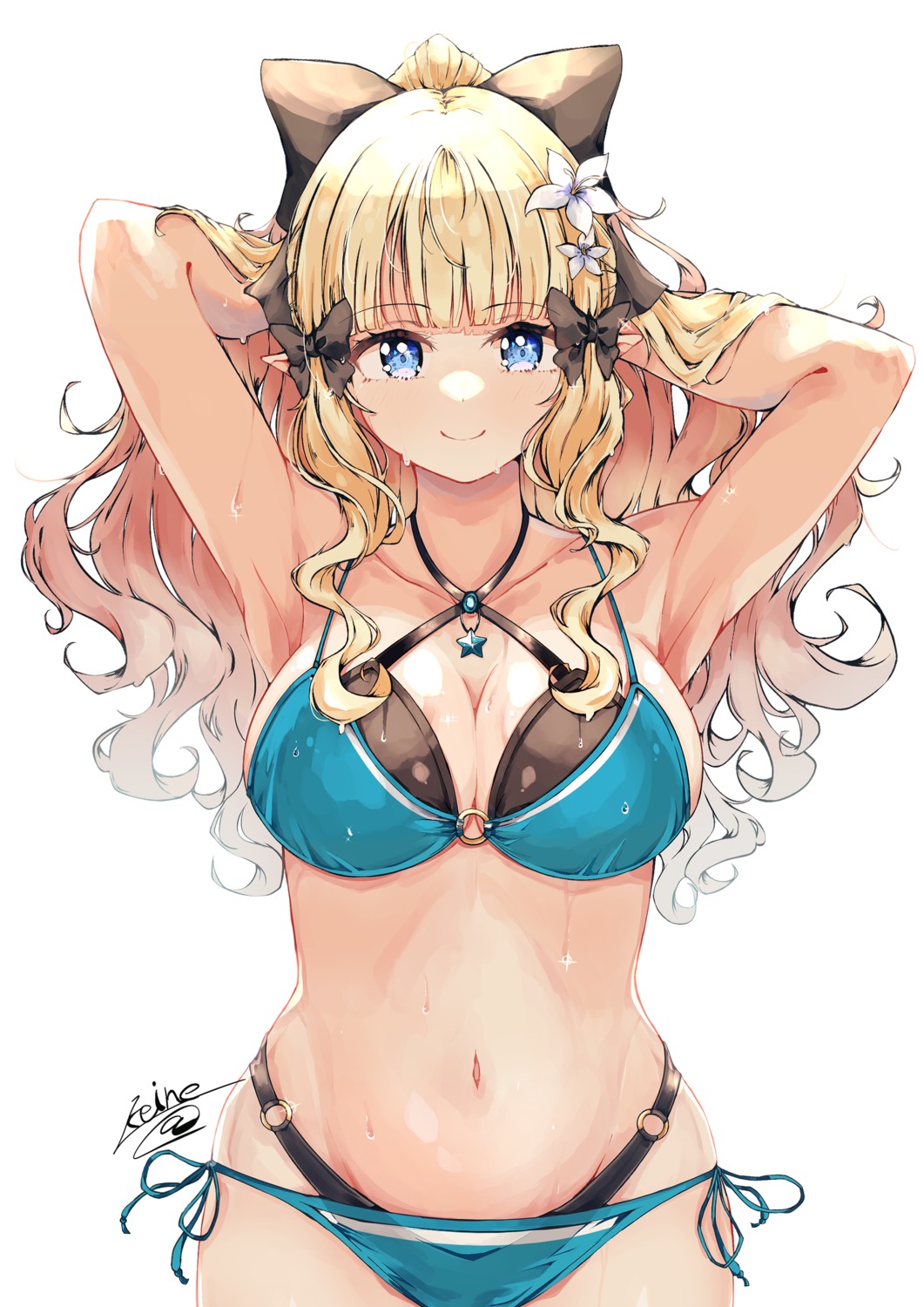 bikini keinesandayoooo pointy_ears princess_connect princess_connect!_re:dive sasaki_saren swimsuits wet