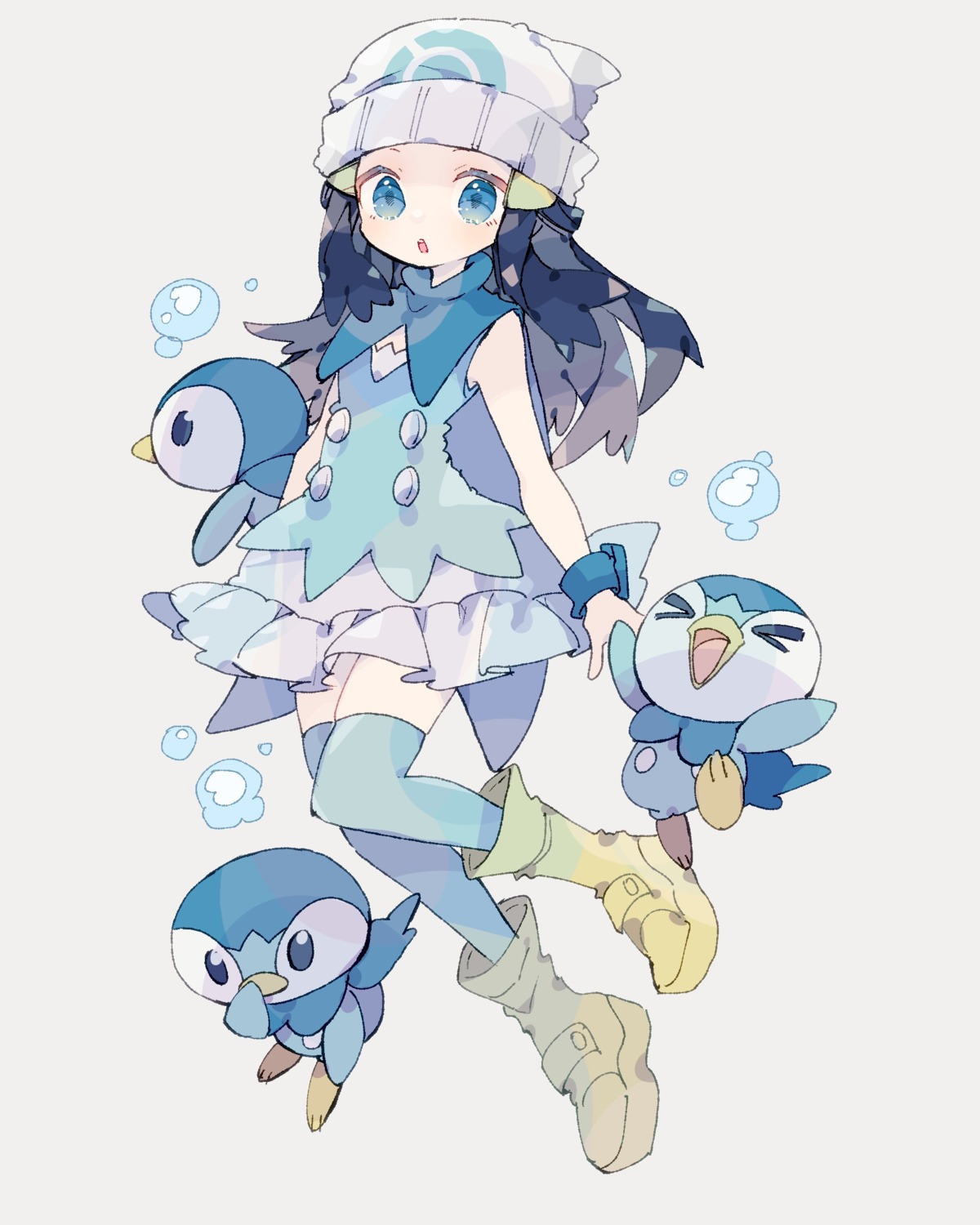 hikari_(pokemon) nikorashika penguin piplup pokemon pokemon_bdsp pokemon_dppt thighhighs