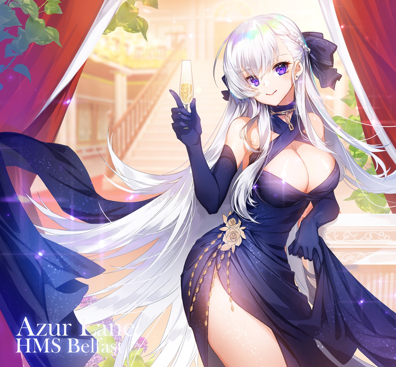 apple_caramel azur_lane belfast_(azur_lane) cleavage dress