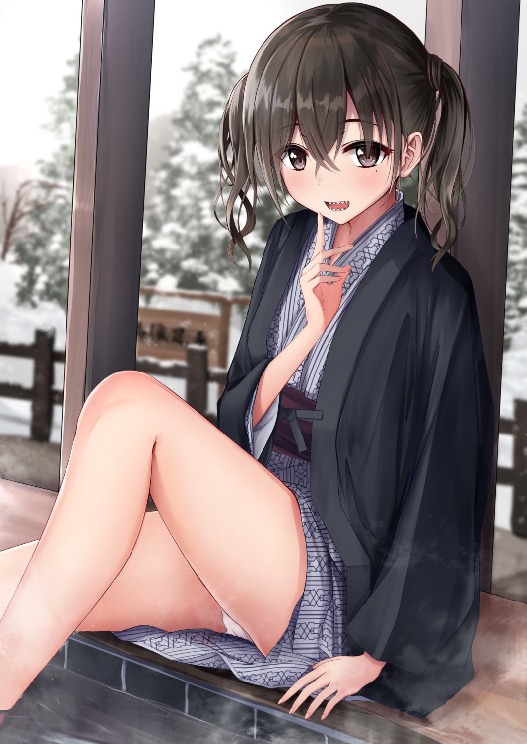 monaka_curl onsen pantsu sunazuka_akira the_idolm@ster the_idolm@ster_cinderella_girls wet yukata