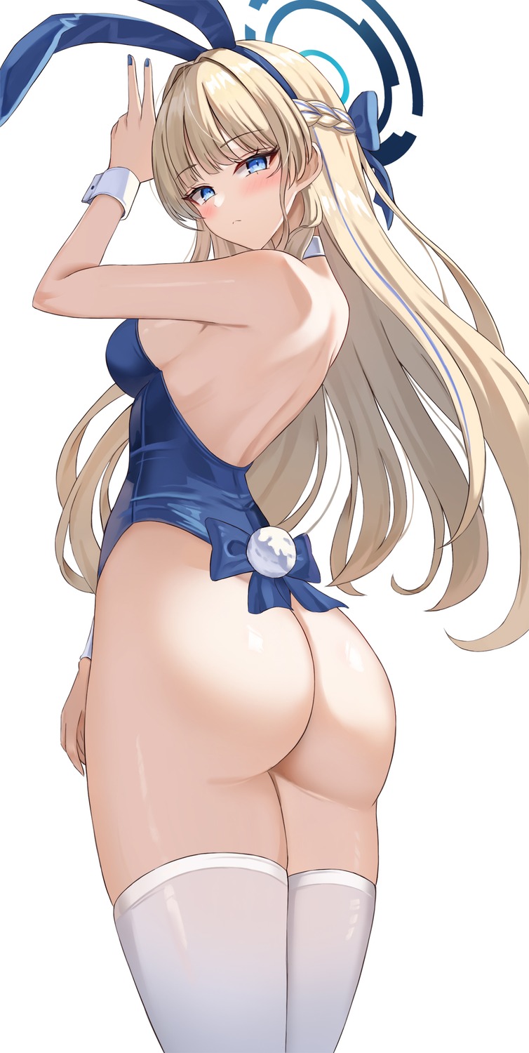 animal_ears ass asuma_toki blue_archive bunny_ears bunny_girl halo kitin no_bra tail thighhighs