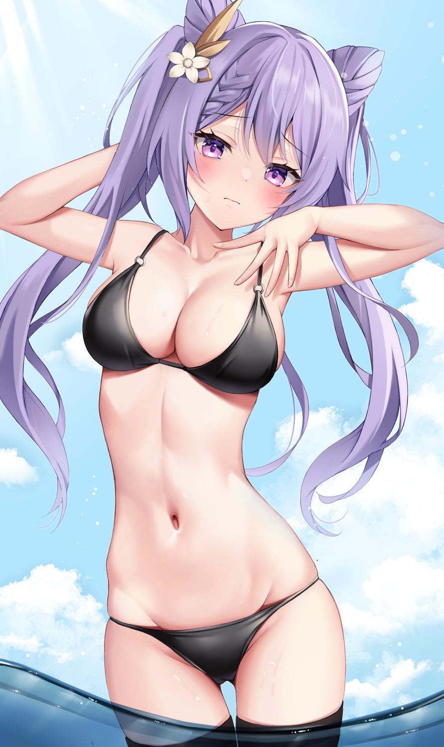 bikini genshin_impact keqing swimsuits thighhighs utekiro wet