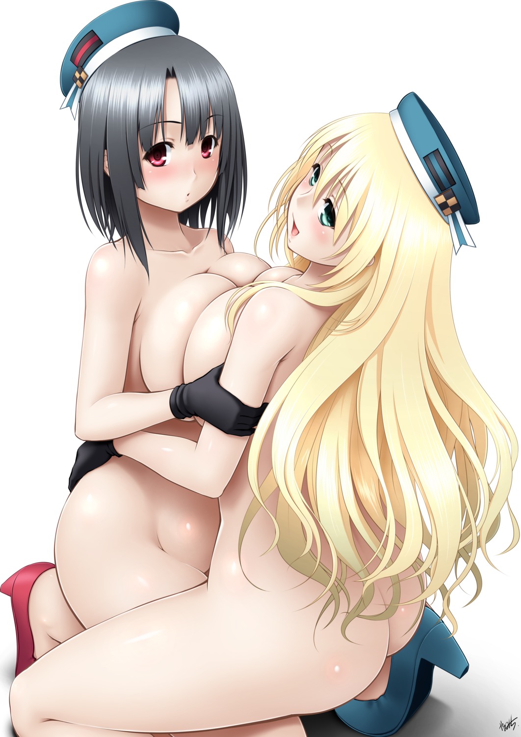 ass atago_(kancolle) autographed heels kantai_collection naked symmetrical_docking takao_(kancolle) yama-michi yuri