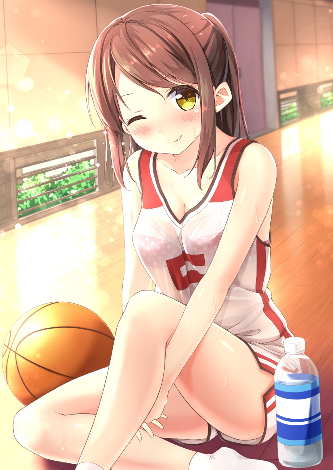 basketball bra cleavage gym_uniform karutamo see_through wet_clothes