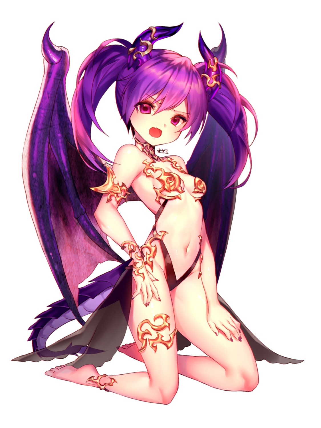 aisha_(elsword) bikini_armor black_joa elsword feet garter horns monster_girl tail underboob wings