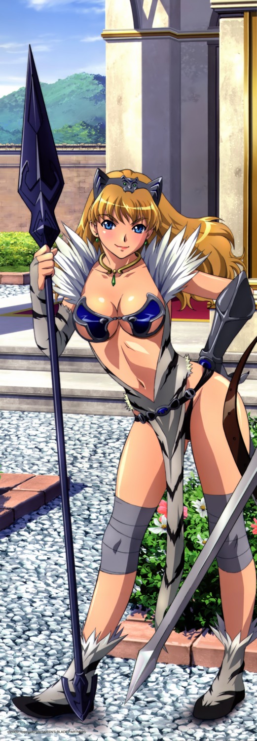 bandages bikini_armor cleavage elina queen's_blade weapon