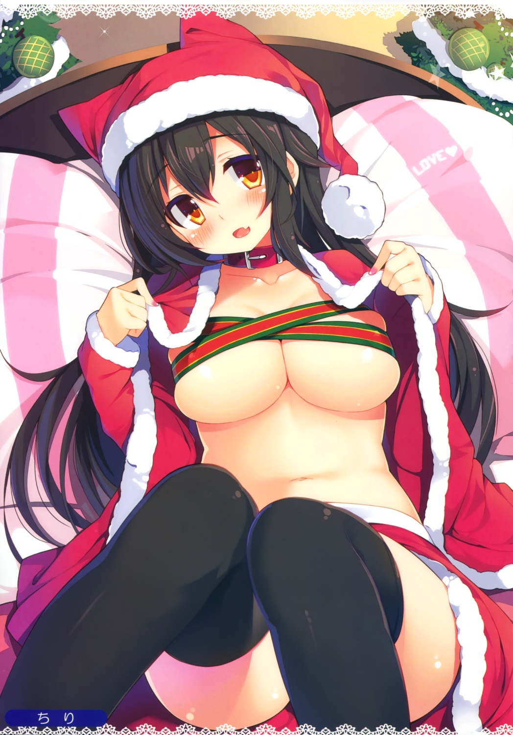 breasts chiri_(atlanta) christmas meina no_bra open_shirt thighhighs