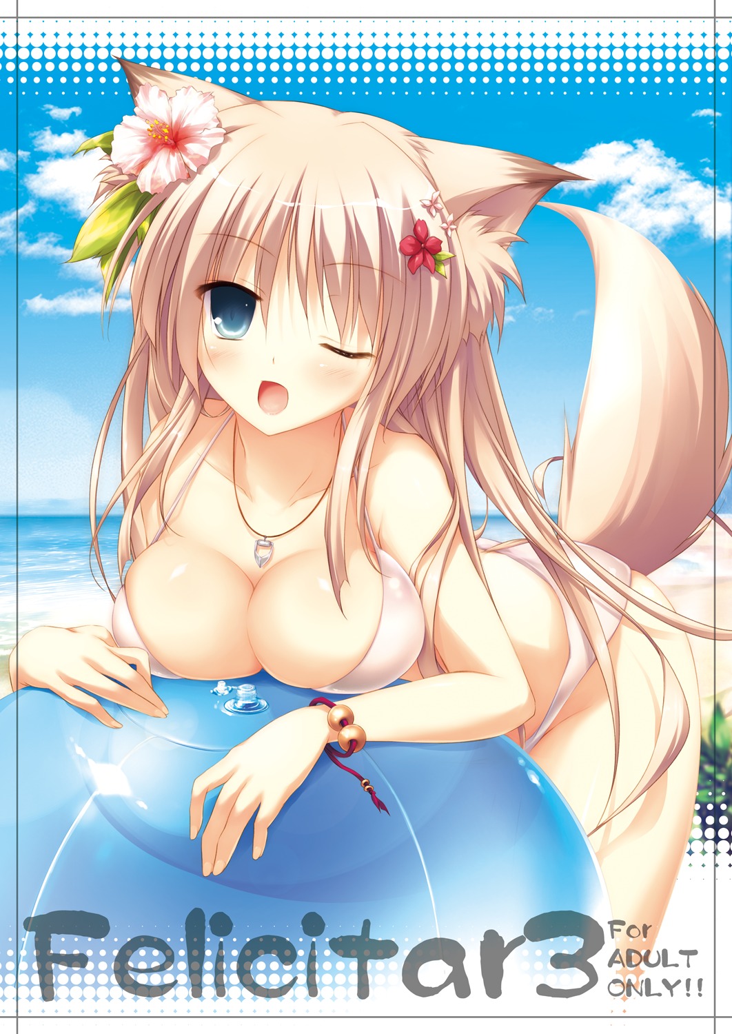 animal_ears bikini cleavage fujisaki_rei swimsuits tail