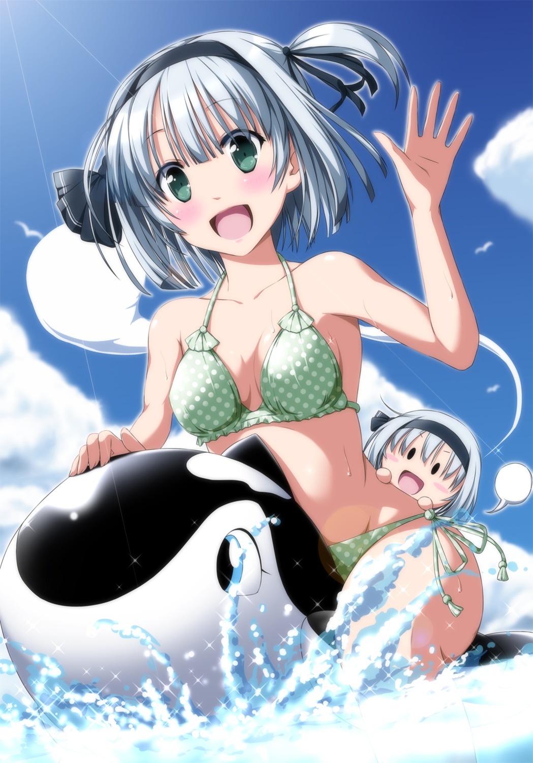 bikini cleavage konpaku_youmu myon nori_tamago swimsuits touhou wet