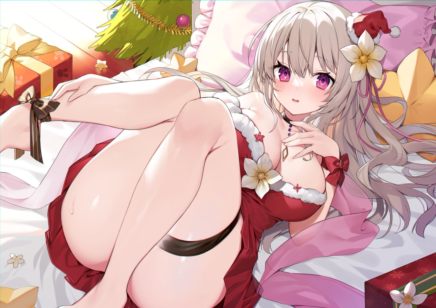 christmas dress garter hanakumo_rin muryo no_bra propro_production skirt_lift