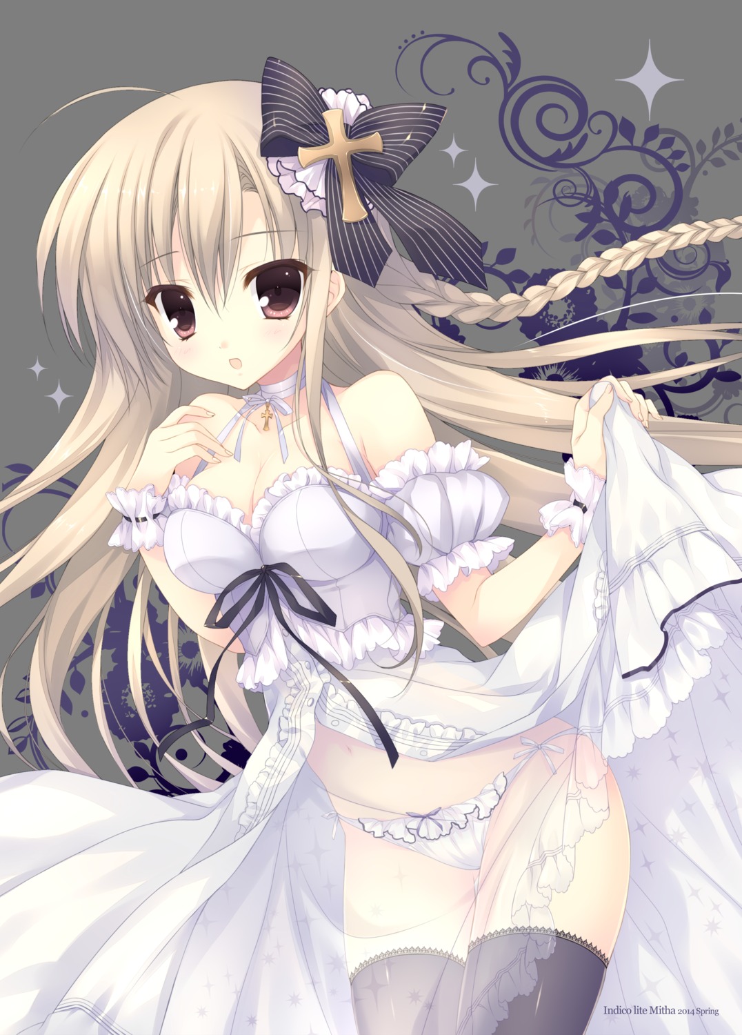 cleavage dress mitha open_shirt pantsu see_through skirt_lift string_panties thighhighs transparent_png