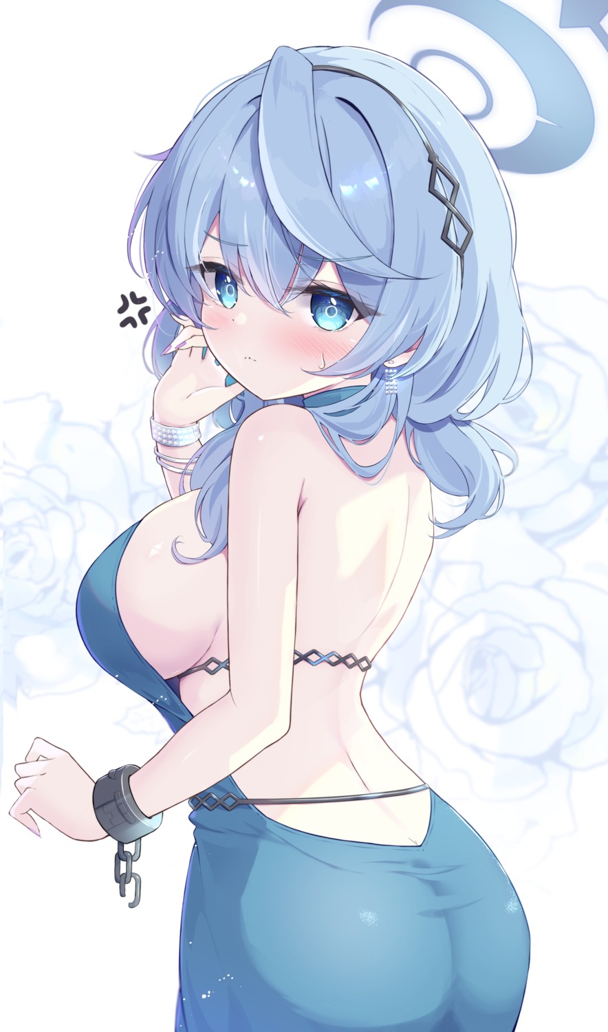 amau_ako ass blue_archive dress halo mikaze_maruto no_bra