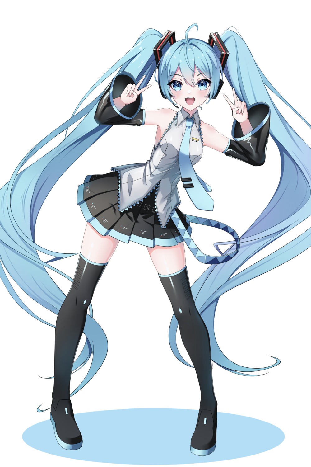 hatsune_miku headphones procrastinator39 thighhighs vocaloid