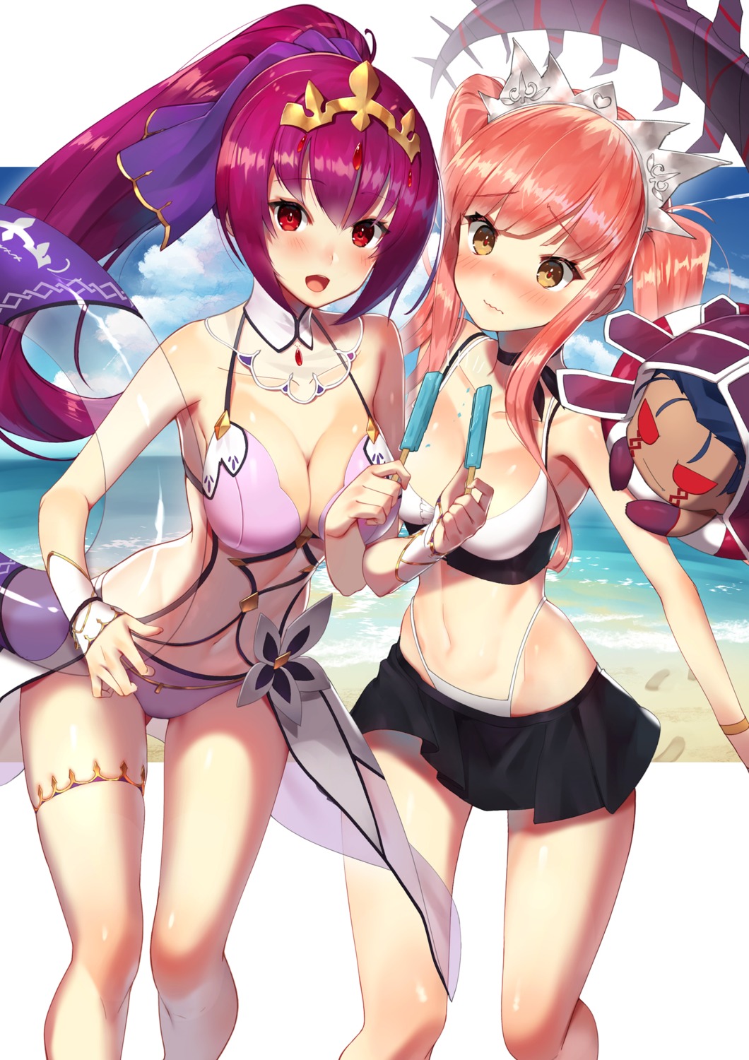 bikini cleavage fate/grand_order garter medb_(fate/grand_order) scathach_skadi scottie see_through swimsuits