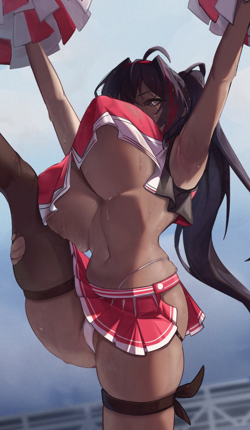 bay cheerleader erect_nipples garter goddess_of_victory:_nikke joker0744g no_bra pantsu skirt_lift thighhighs thong torn_clothes underboob