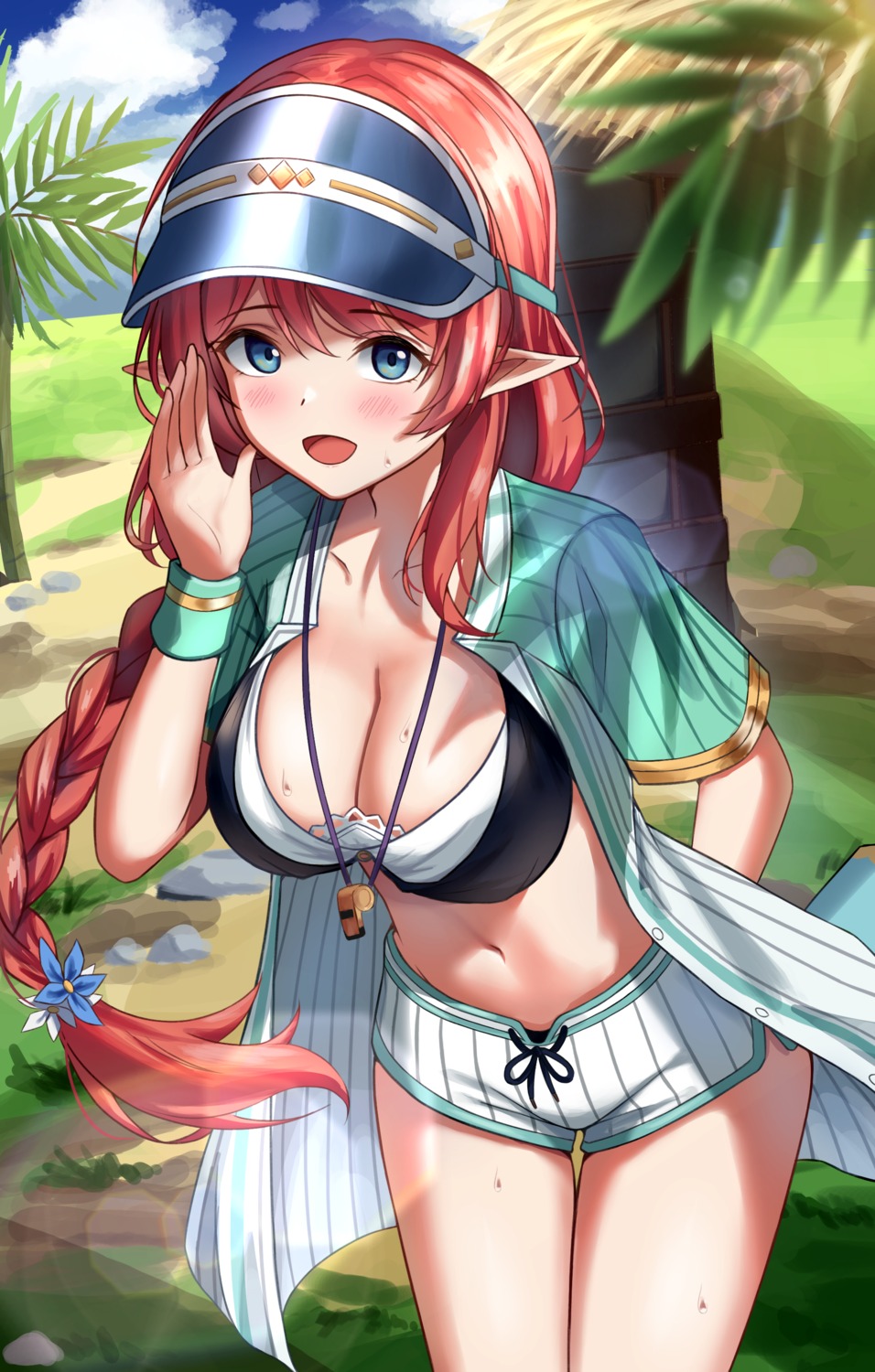 aikawa_misato bikini cleavage open_shirt pointy_ears princess_connect princess_connect!_re:dive rahy swimsuits