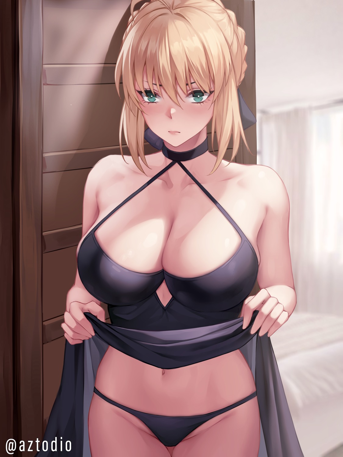 azto_dio cosplay dress fate/grand_order no_bra pantsu saber saber_alter skirt_lift