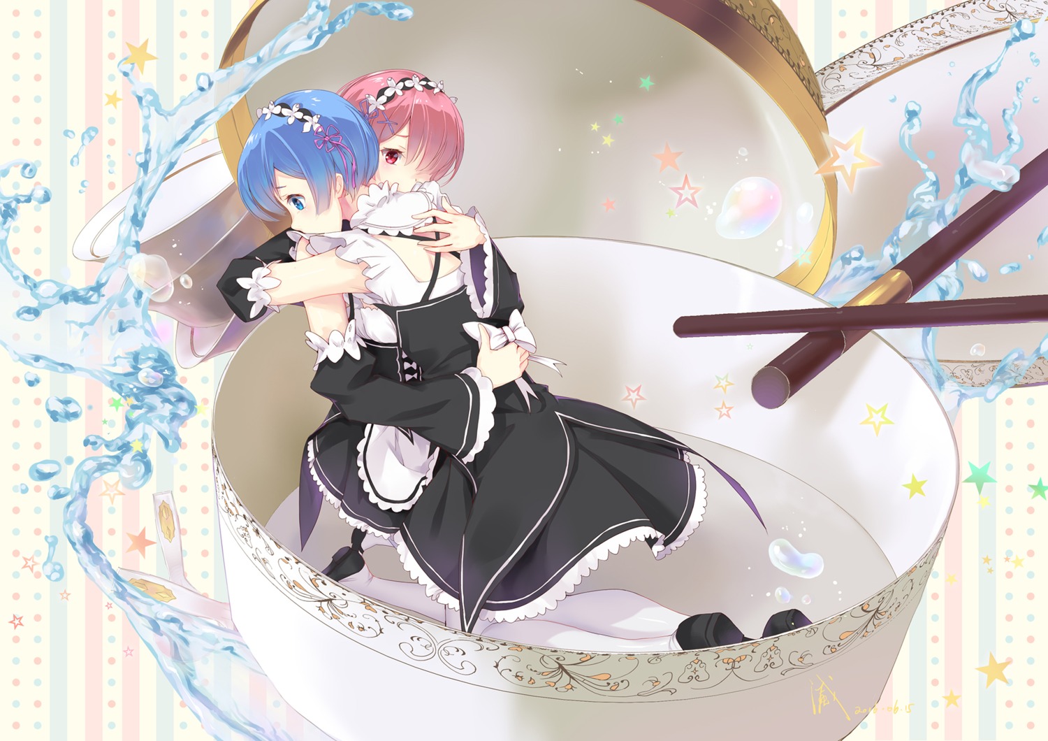 mad_hatter_(artist) maid ram_(re_zero) re_zero_kara_hajimeru_isekai_seikatsu rem_(re_zero)