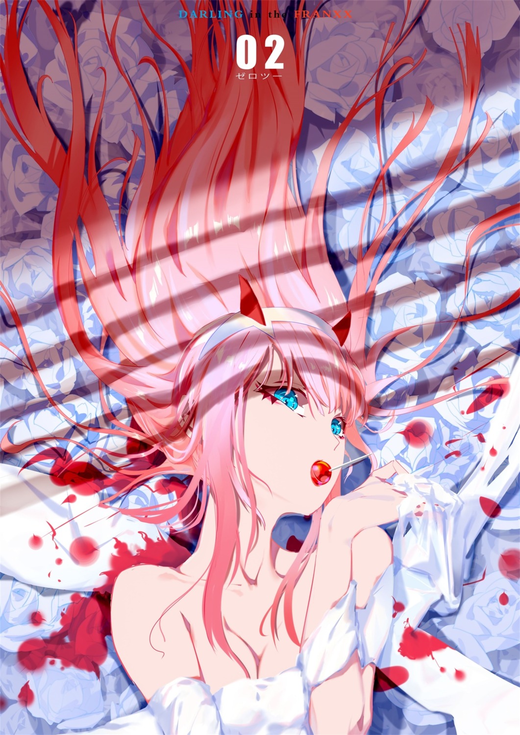 darling_in_the_franxx horns naked sheets ya_yan zero_two_(darling_in_the_franxx)