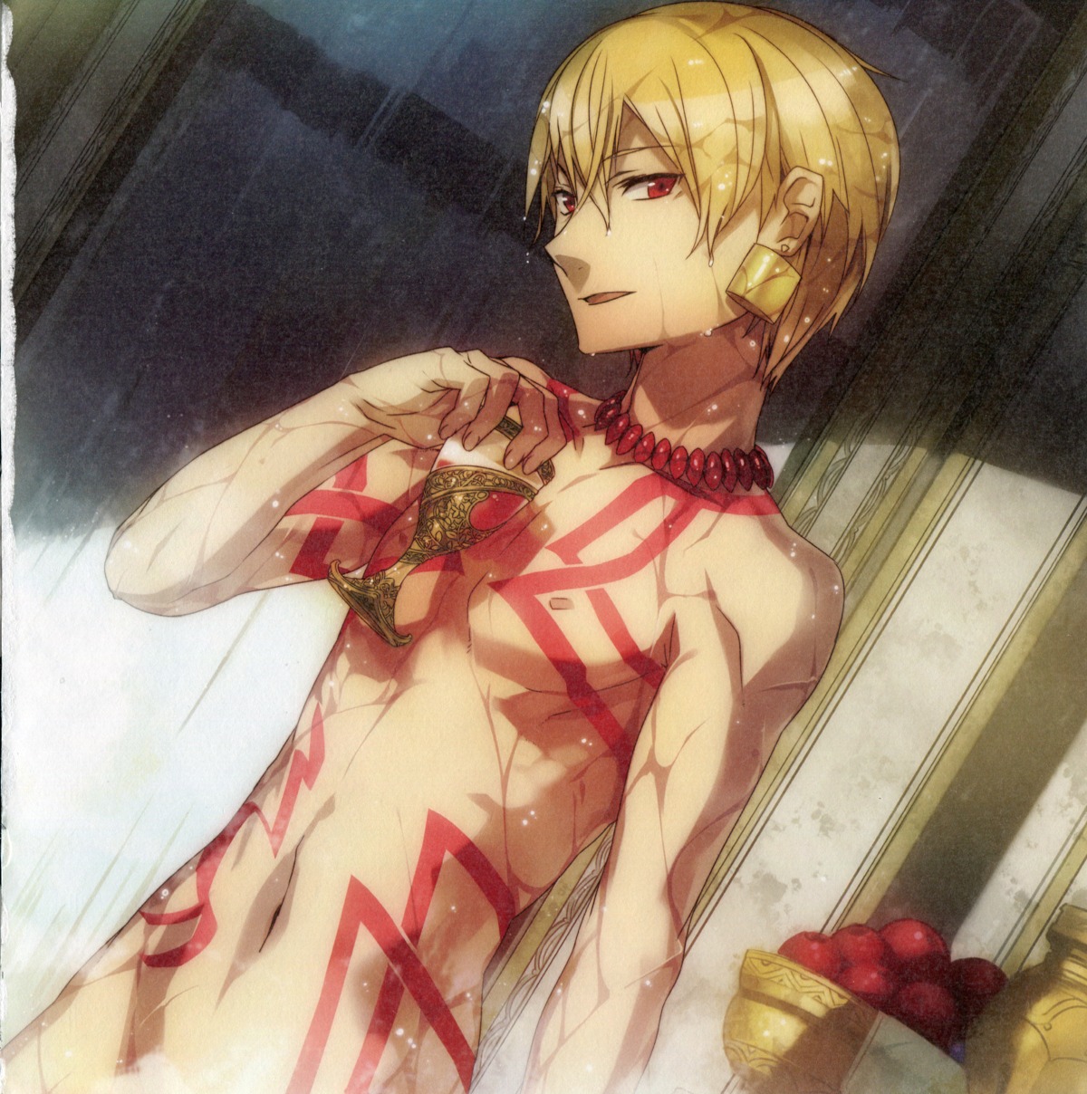 bleed_through bunbun fate/extra fate/extra_ccc fate/stay_night gilgamesh_(fsn) male naked paper_texture type-moon